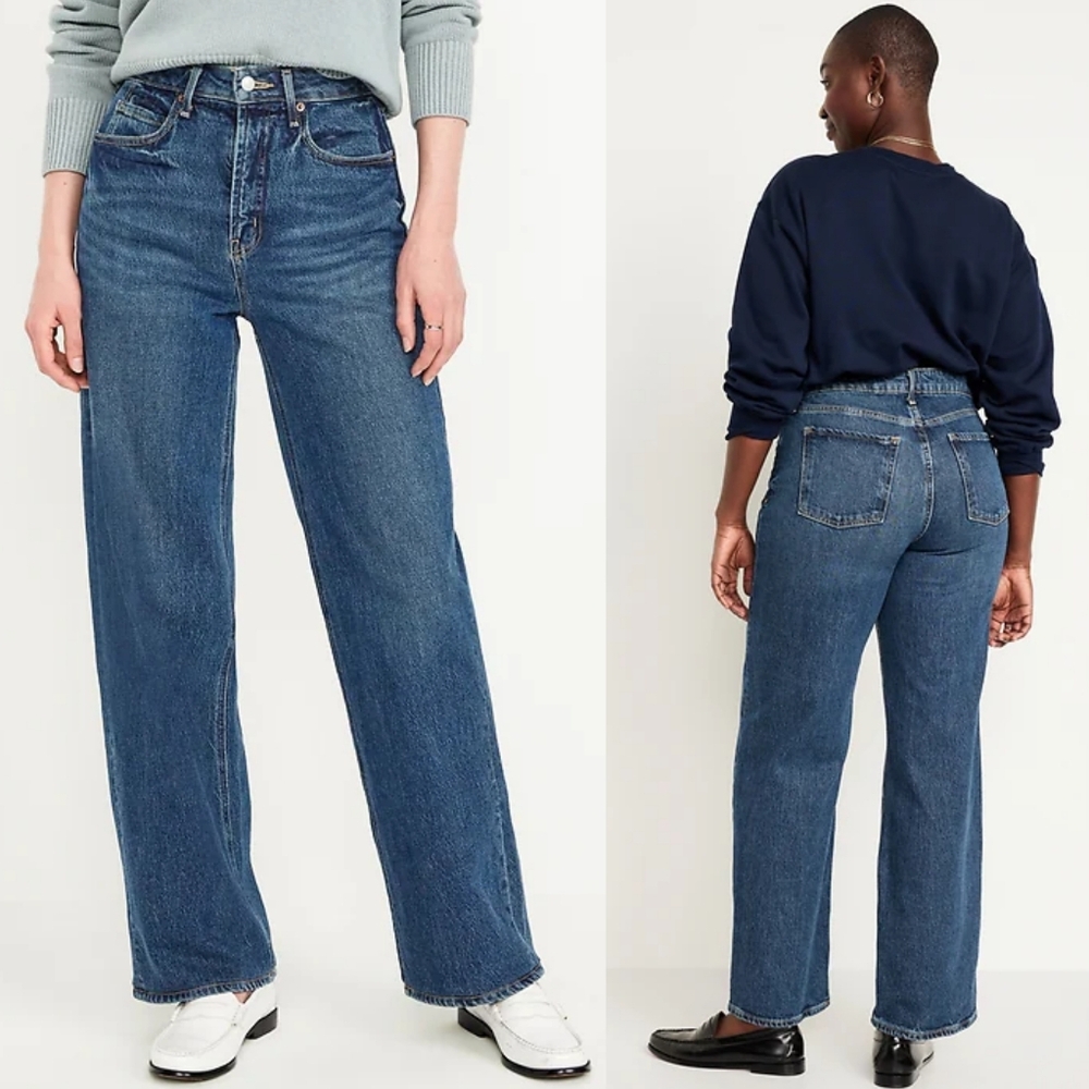 Old Navy Blue Jeans Extra High-Rise Straight Leg Denim Women's Pants Size 4 Boho